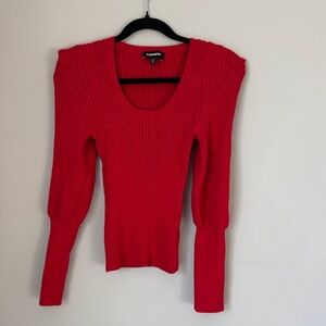 Express Red Ribbed Crew Neck Sweater